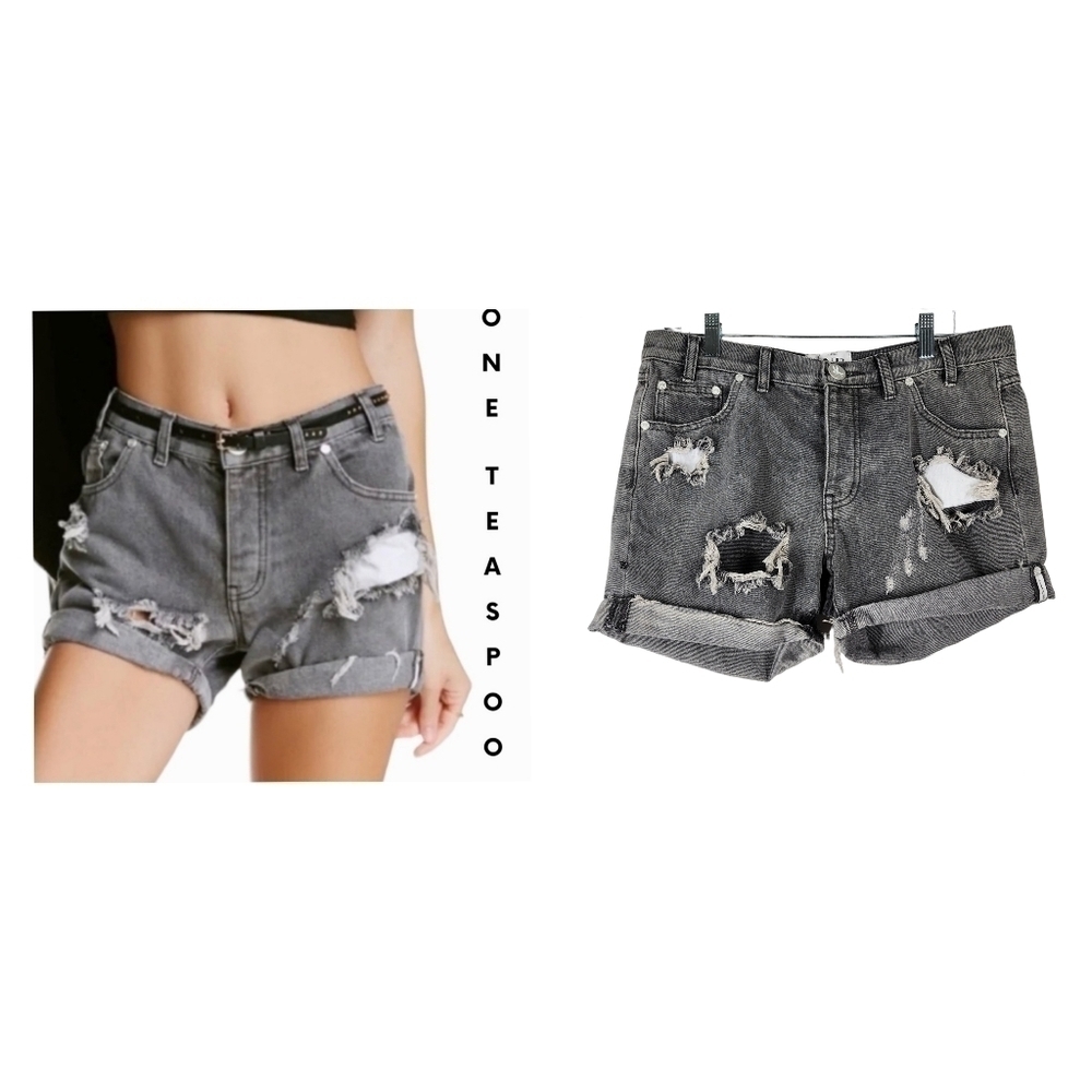 ONE BY ONE TEASPOON CHARGER DISTRESSED BUTTON FLY SHORTS